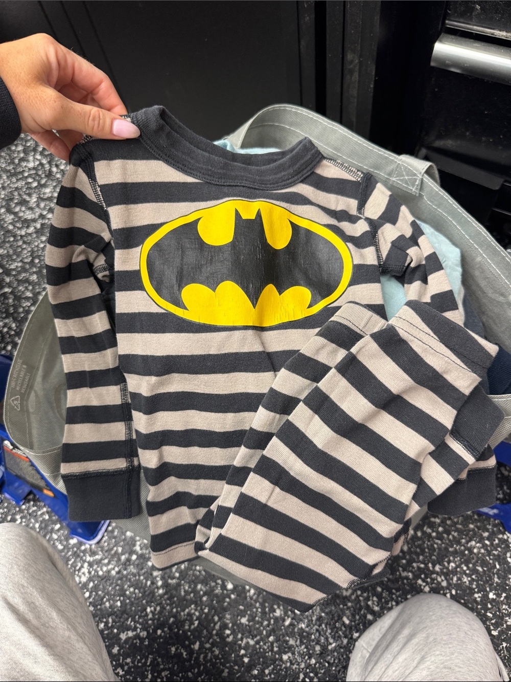 Hanna Andersson Batman Black & Gray Striped Kids Pajama Set